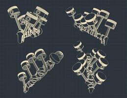 Piston crank mechanism illustrations vector
