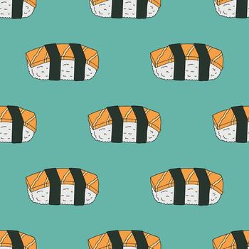 twenty-four Seamless pattern with sushi for decorative print, wrapping paper, menu, wallpaper and fabric vector