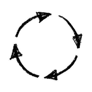 forty two Hand drawn recycle arrow icon Recycling resources symbol Reuse of materials, zero waste, green environment, saving the planet vector