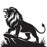 Roaring lion standing on rock silhouette vector