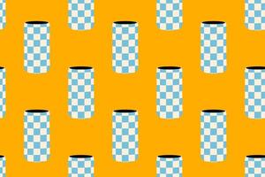 Seamless pattern with cylindrical vases in blue and white checkered design on orange background vector
