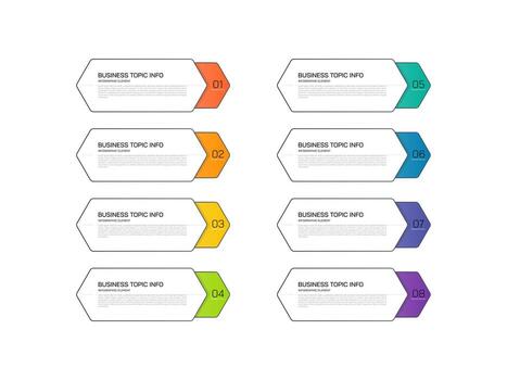 Modern infographics business design with 8 option concepts, parts, steps or processes can be used for workflow layout, diagram, number, web design. infographic vector