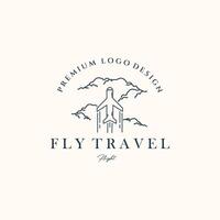 airplane travel in the sky line art logo minimalist illustration design, airplane flying high logo design vector