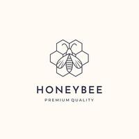 beehive of honey bee line art logo minimalist illustration design, honeybee harvest symbol design vector