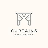 home curtain line art logo minimalist illustration design, style of curtain inside window logo design vector