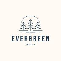 landscape pine tree line art minimalist logo illustration design, pine trees park outdoor symbol design vector