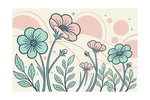 Pastel abstract floral pattern with mint green pink flowers vector