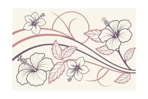 Minimalist floral pattern with hibiscus flowers swirling lines seamless vector