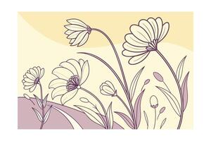 Abstract linework flowers with pastel yellow purple floral nature vector