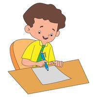 A boy studying while sitting on the chair vector