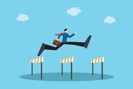 empresario saltando terminado obstáculos con determinación. concepto de superar retos, negocio crecimiento, y problema resolviendo vector