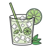 Fresh drink with ice cubes and a straw, decorated with lime slices over white vector