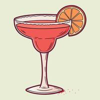 Cartoon margarita glass filled with coralcolored beverage and garnished with an orange slice stands vector