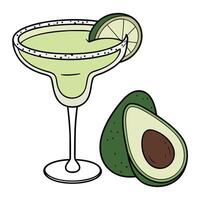 Margarita glass garnished with lime and salt showcases refreshing avocado on a transparent background vector