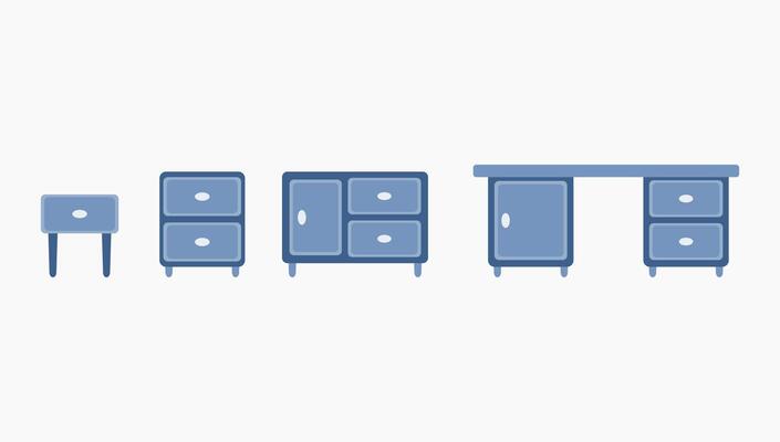 Set of illustration table, drawer, desk blue theme for design background.