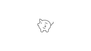 Animated piggy bank icons in thin line style video