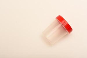 Bio sample storage container. Jars for urine and fecal tests. Containers for medical tests. photo