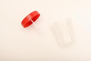 Laboratory sample container. Jars for urine and fecal tests. Containers for medical tests. photo