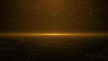 futurista digital panorama tecnologia fundo com uma dourado rede rede do digital dados luzes e saltando partículas. global dados comunicações conceito. isto atmosférico animação é uma laço. video