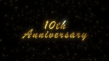 Golden 10th Happy Anniversary Text Animation with gold particles. Perfect for Celebrations, Weddings, and Romantic moments video