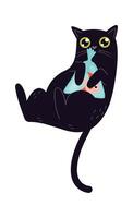 Cute domestic cat play with fish flat icon vector