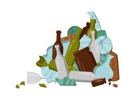 Garbage pile of glass bottles flat icon Sorting and utilization vector
