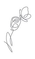 Butterfly on rose in line art Contemporary insect abstract drawing vector