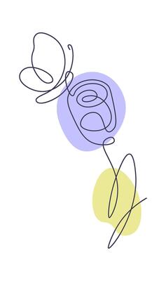 Butterfly on rose in line art Contemporary insect abstract drawing Flat Illustration