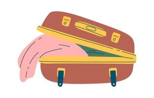 Open suitcase full of clothes flat icon Illustration vector