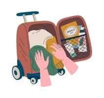 Open suitcase full of clothes flat icon Flat Illustration Hand Drawn Icon vector