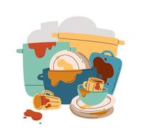 Pile of different things flat icon Dirty dishware vector