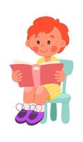 Children read book flat icon Cute boy reading literature vector
