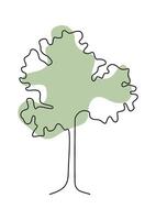 Drawing doodle tree in line art on green blot background Illustration vector
