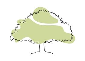 Drawing doodle tree in line art on green blot background Flat Illustration vector