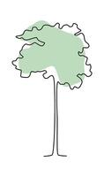Drawing doodle tree in line art on green blot background Flat Illustration Icon vector