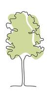 Illustration Drawing doodle tree in line art on green blot background vector