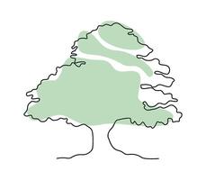 plano ilustración icono dibujo garabatear árbol en línea Arte en verde mancha antecedentes vector