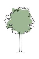 Flat Illustration Hand Drawn Icon Drawing doodle tree in line art on green blot background vector