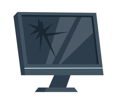 Broken computer monitor illustration Electronic device element vector