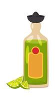 Tequila alcohol drink with lime flat illustration Mexican traditional beverage vector