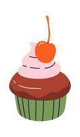 Delicious cake with cherry berry flat icon Organic dessert vector