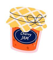 Delicious cherry berry jam in jar flat icon Dessert vector