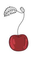 Red cherry in line art illustration Hand drawn sketch art vector