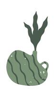 Hand drawn decorative handmade vase with plant flat illustration vector