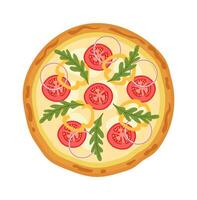 Tasty pizza with salami ingredients flat illustration vector
