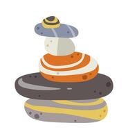 Gravity stacked rock sculptures flat illustration Stones with pattern Flat Illustration vector