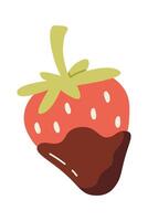 Strawberry in chocolate flat illustration Tasty red berry vector