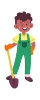 Cute child gardener with shovel flat illustration Gardening vector