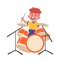 Boy play on drum musical instrument flat icon vector