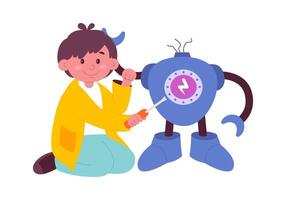 Boy creating robot Hobby and entertainment vector